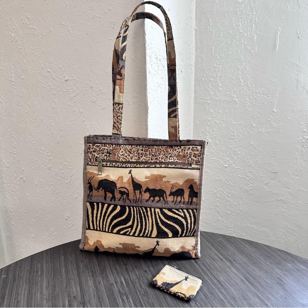 Jade Safari Print Tapestry Tote Bag and Mini Coin Purse